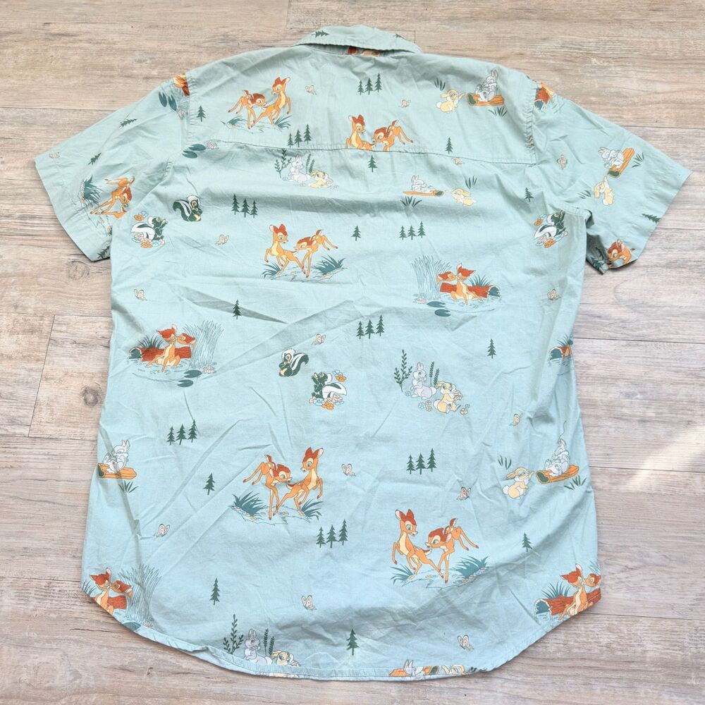 Disney Bambi Scenic Print Button-Up Shirt BoxLunch Exclusive Men’s XL Green Blue - Picture 2 of 11